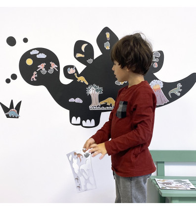 Tableau magnétique dinosaure pour enfant - Se positionne sur un mur de chambre.